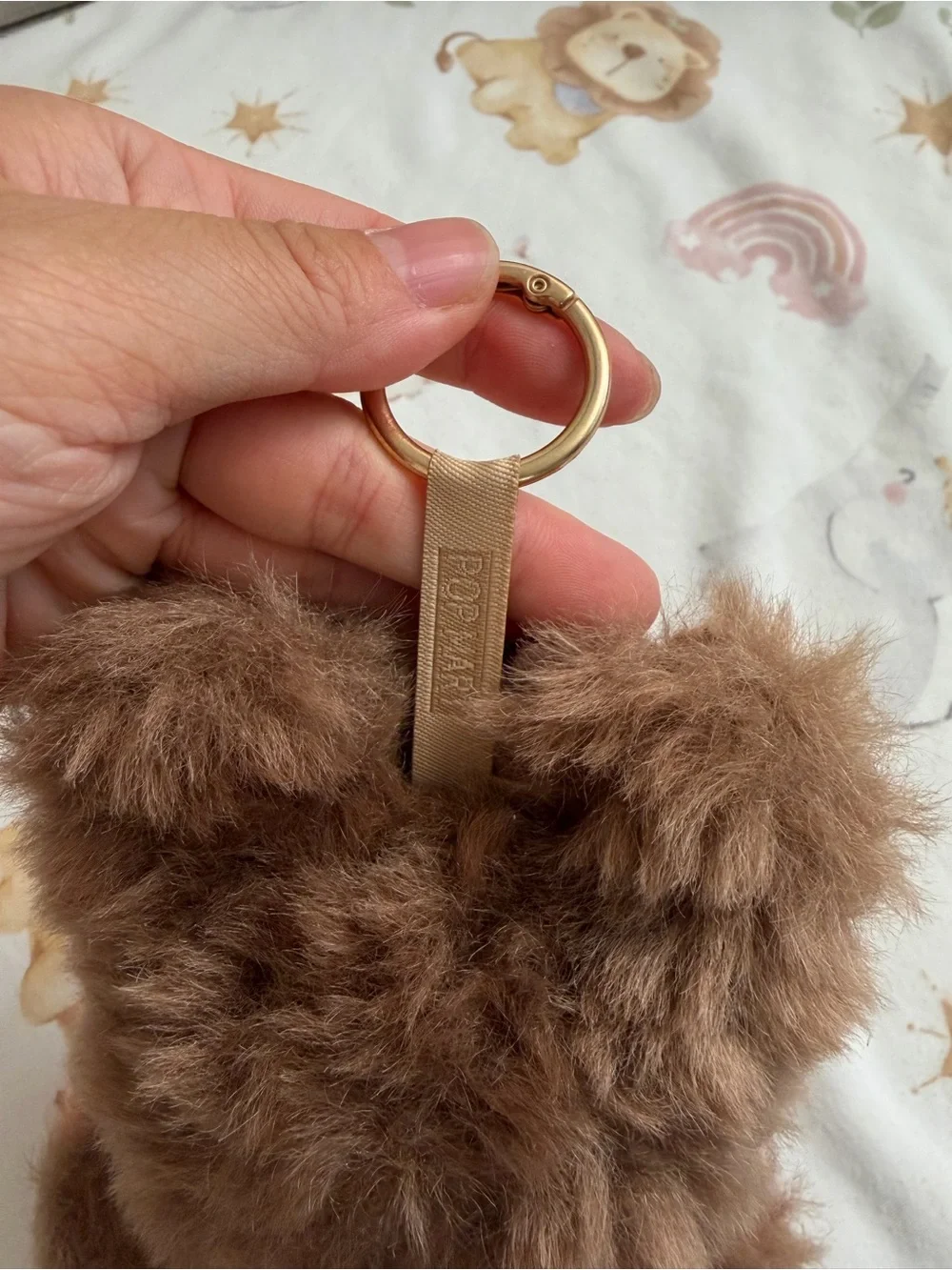 Labubu Plush Small Pet Toy Keychain - Brown Faux Fur with Checkered Bow